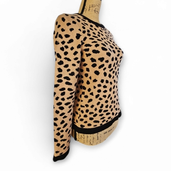 H Halston Women's Leopard Print Beige and Black Long Sleeve Sweater, Size XS - Picture 4 of 5